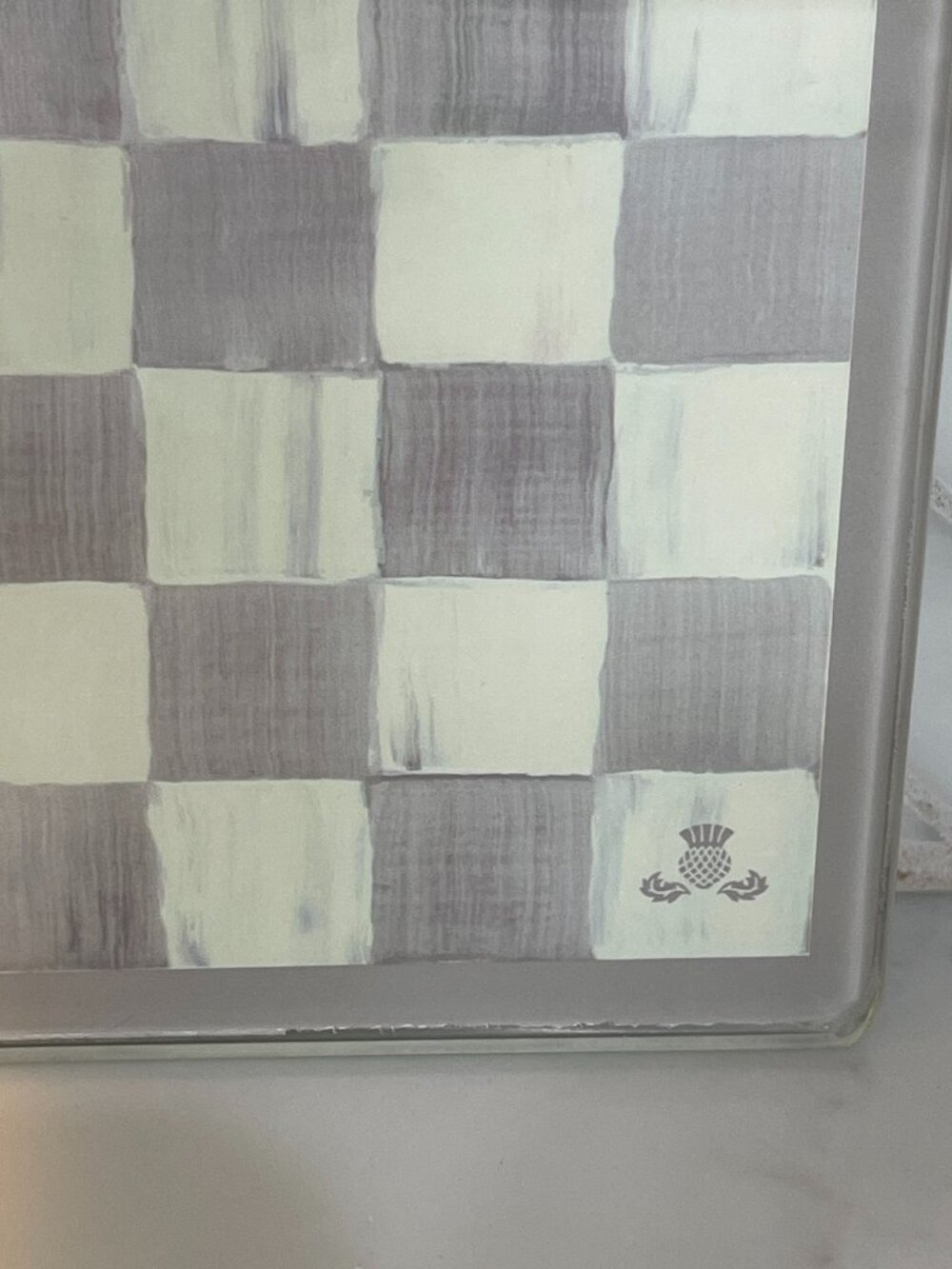 MacKenzie-Childs Sterling Check Small Glass Cutting Serving Board - Picture 3 of 15